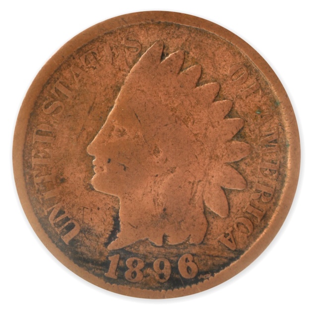 1896 Indian Head Penny CUD-001 error showing raised featureless blob at rim from die chip